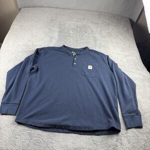 Carhartt Relaxed Fit 3 Buttons Shirt Mens 2XL Navy Blue Long Sleeve